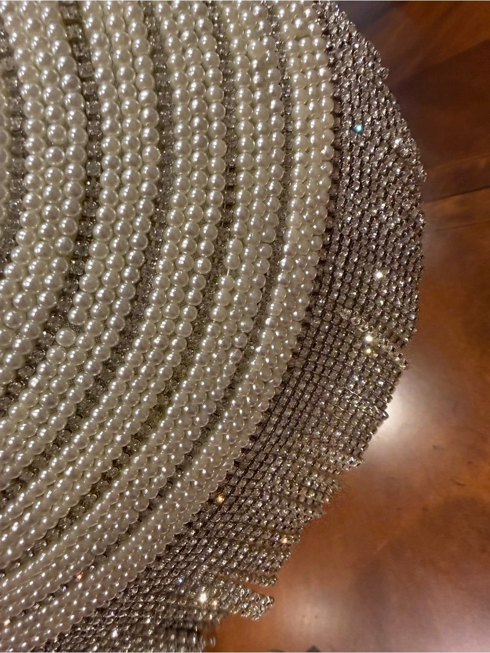 Pearl and Rhinestone Oval Evening Clutch - White
